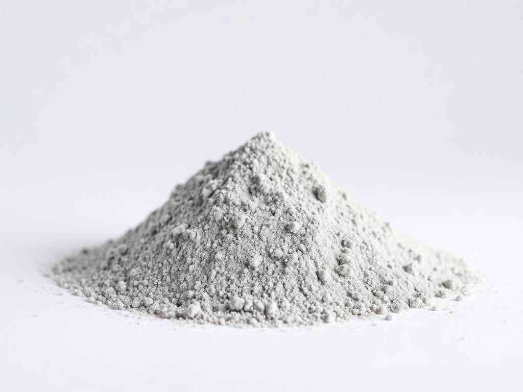 Mound of ultra-fine grey silica fume microsilica powder on a white studio background