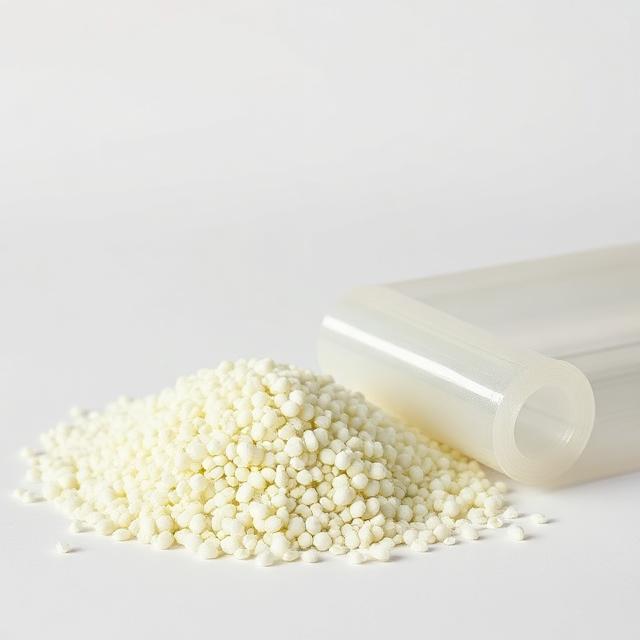 Agricultural film additive masterbatch pellets shown as a neutral studio product photograph
