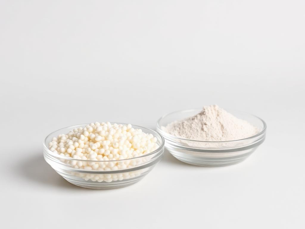 Studio category illustration for Fertilizer & Agricultural Flow Aids — fertilizer granules and clay mineral flow aid