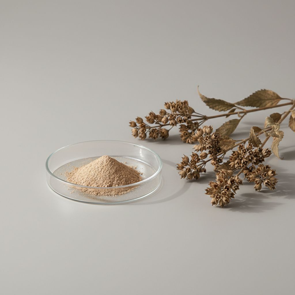 Illustrative studio sample of Ajuga Ciliata Extract beside Ajuga ciliata source material