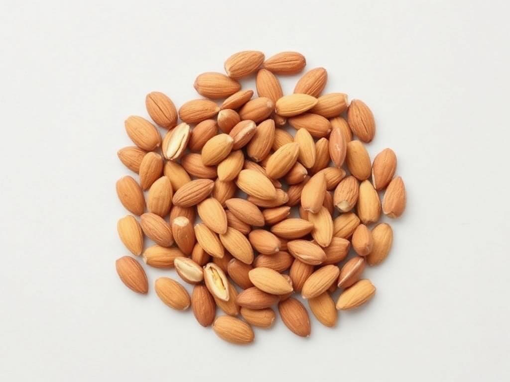 Almonds shown as a neutral studio product photograph of the bulk material