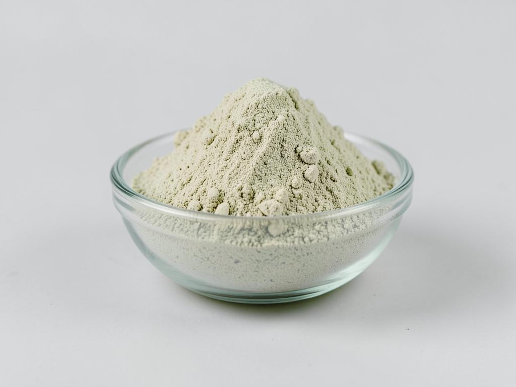 Aloe Vera Leaf Powder shown as a dried milled botanical powder in a shallow dish in a neutral studio photograph