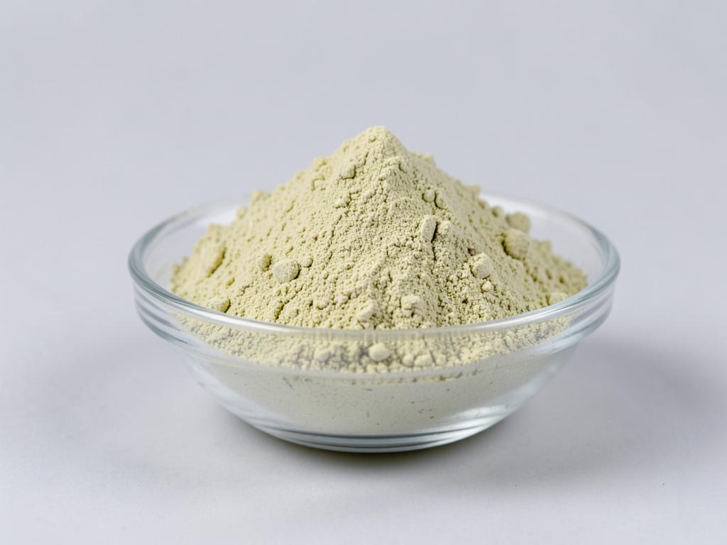 Amla Fruit Powder shown as a dried milled botanical powder in a shallow dish in a neutral studio photograph