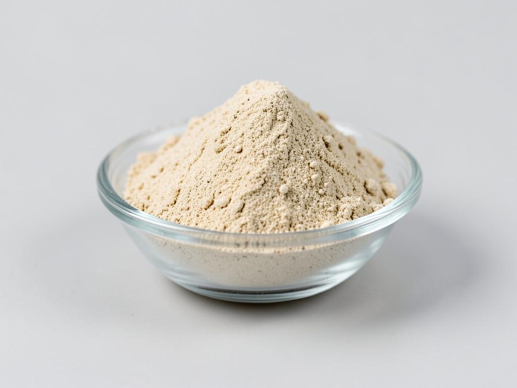 Ashwagandha Root Powder shown as a dried milled botanical powder in a shallow dish in a neutral studio photograph