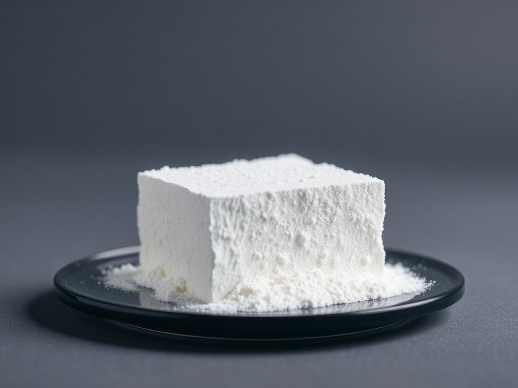 Aspartame — studio photograph of the white crystalline powder as supplied in bulk
