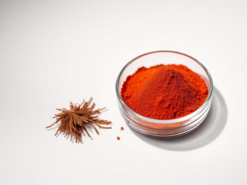 Astaxanthin shown as a neutral studio product photograph of the bulk material