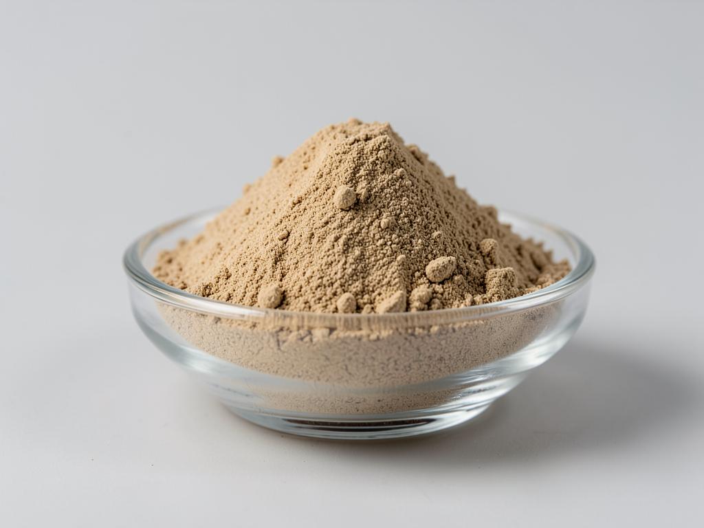 Bacopa Monnieri Extract (Bacosides) shown as a fine concentrated extract powder in a shallow dish in a neutral studio photograph
