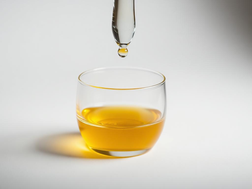 Bakuchiol — studio photograph of the pale yellow to amber viscous oil as supplied in bulk