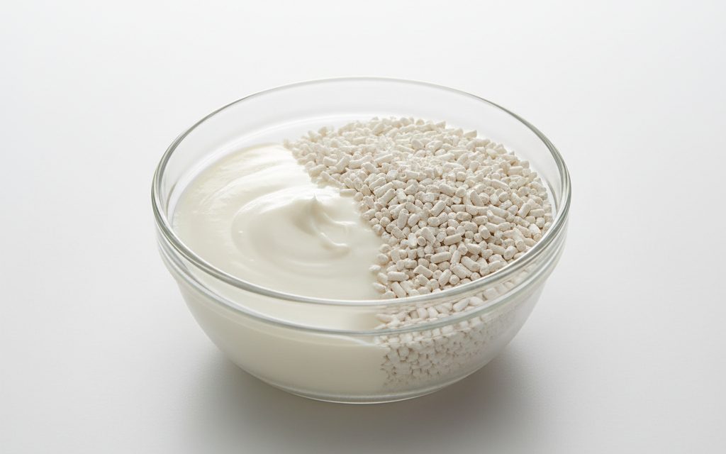 Grade confirmed at quotation — concentrated chemical paste or hard thermoplastic pellets, often off-white or neutral, used for high-temperature scouring of metal cylinder walls, studio product photograph