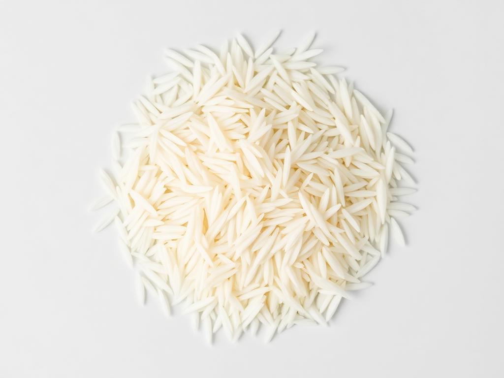 Basmati Rice shown as a neutral studio product photograph of the bulk material