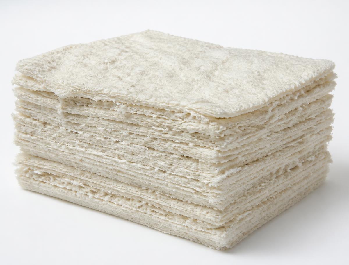 Stack of thick high-bulk bleached chemi-thermomechanical pulp sheets with coarse fibrous surface