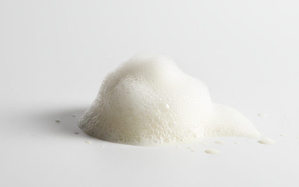 Grade confirmed at quotation — clear, colorless to pale yellow liquid; forms a thick, soapy foam when shaken in a beaker or dish, studio product photograph