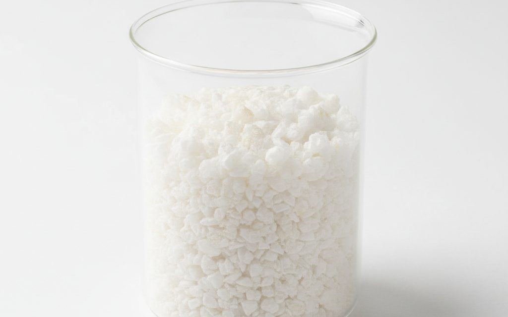 Betaine Hydrochloride (Betaine HCl) — a white to off-white crystalline powder with a slightly acidic or characteristic odor, presented as dry, free-flowing crystals, studio product photograph
