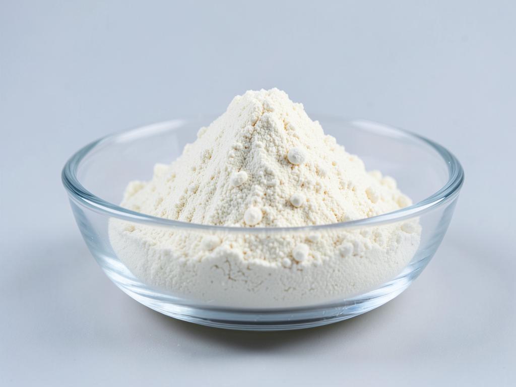 Bifidobacterium bifidum shown as a free-flowing culture powder in a shallow dish in a neutral studio photograph