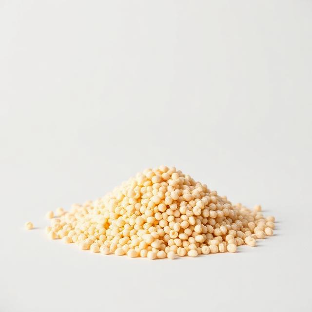 Biodegradable functional additive masterbatch pellets shown as a neutral studio product photograph
