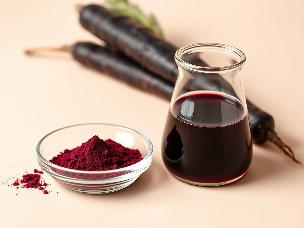 Black Carrot Anthocyanins — studio photograph of the deep purple-red powder or liquid concentrate as supplied in bulk