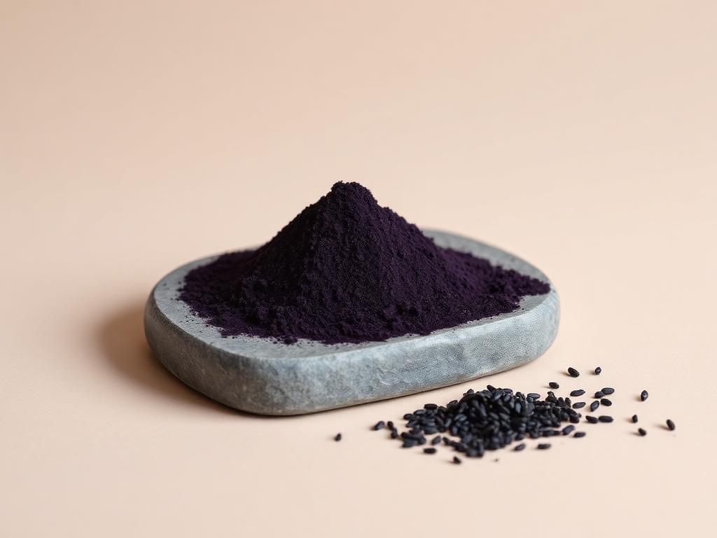 Black Rice Anthocyanin — studio photograph of the dark purple powder or liquid concentrate as supplied in bulk