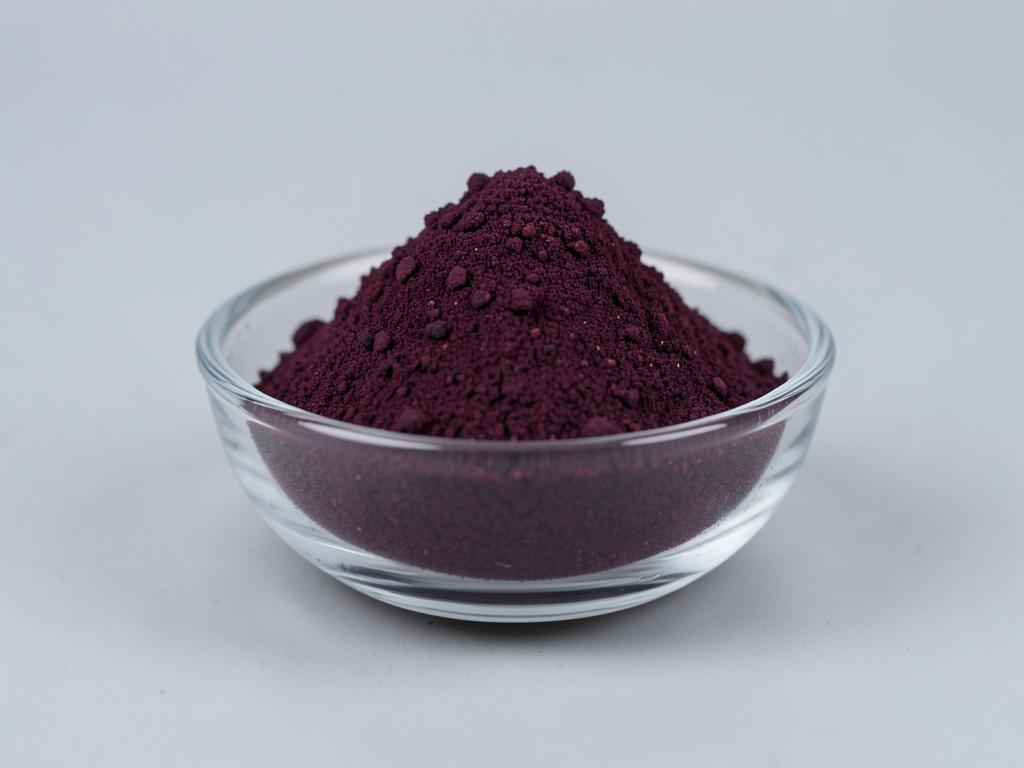 Blackberry Extract shown as a fine concentrated extract powder in a shallow dish in a neutral studio photograph