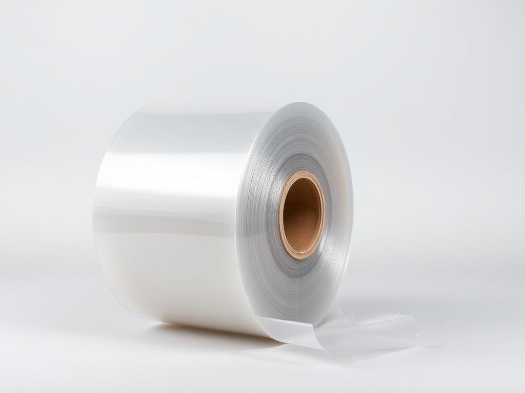 Reel of clear biaxially oriented polypropylene packaging film on a neutral studio background