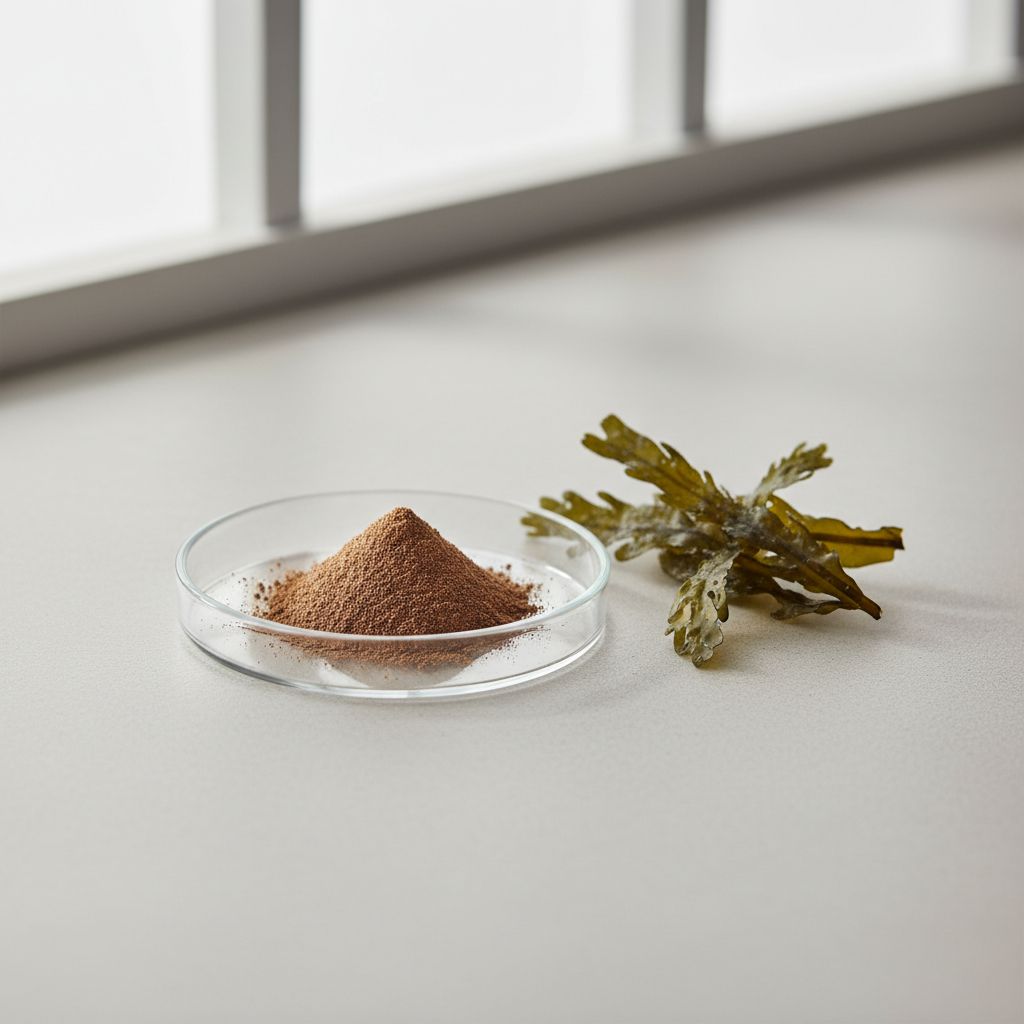 Illustrative studio sample of Brown Algae Extract (Species Confirmed per Enquiry) beside Phaeophyceae spp. source material
