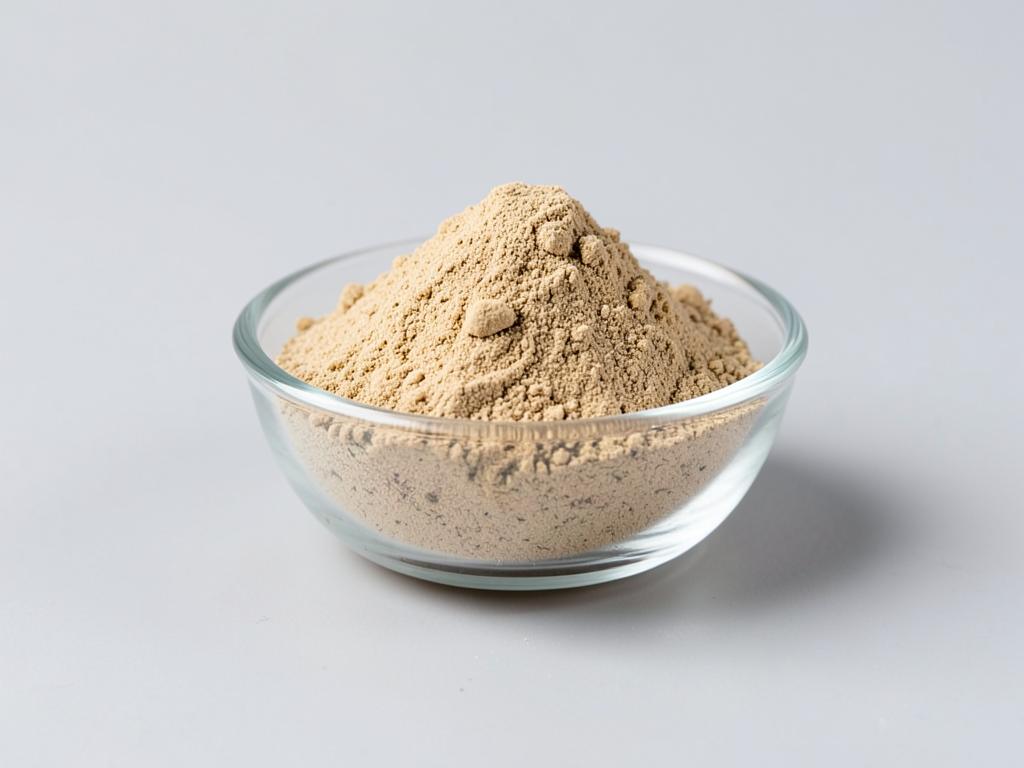 Burdock Root Powder shown as a dried milled botanical powder in a shallow dish in a neutral studio photograph