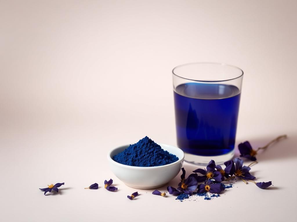 Butterfly Pea Flower Extract — studio photograph of the deep blue powder or liquid as supplied in bulk