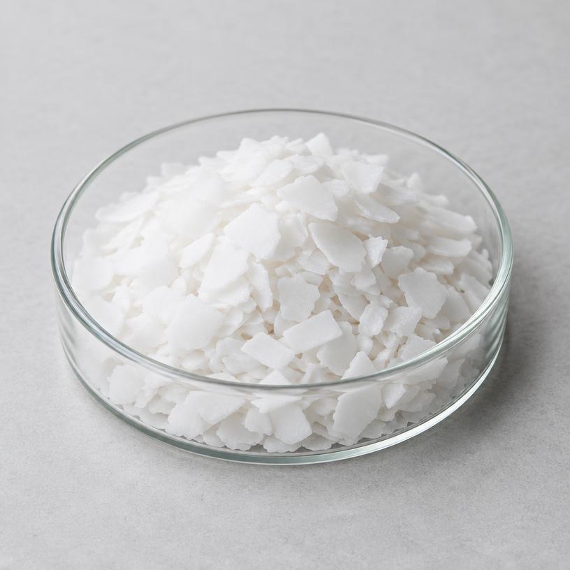 Butylated Hydroxyanisole (BHA) — Food Grade — studio photograph of white to pale waxy solid or flakes, presented as a B2B sourcing category illustration
