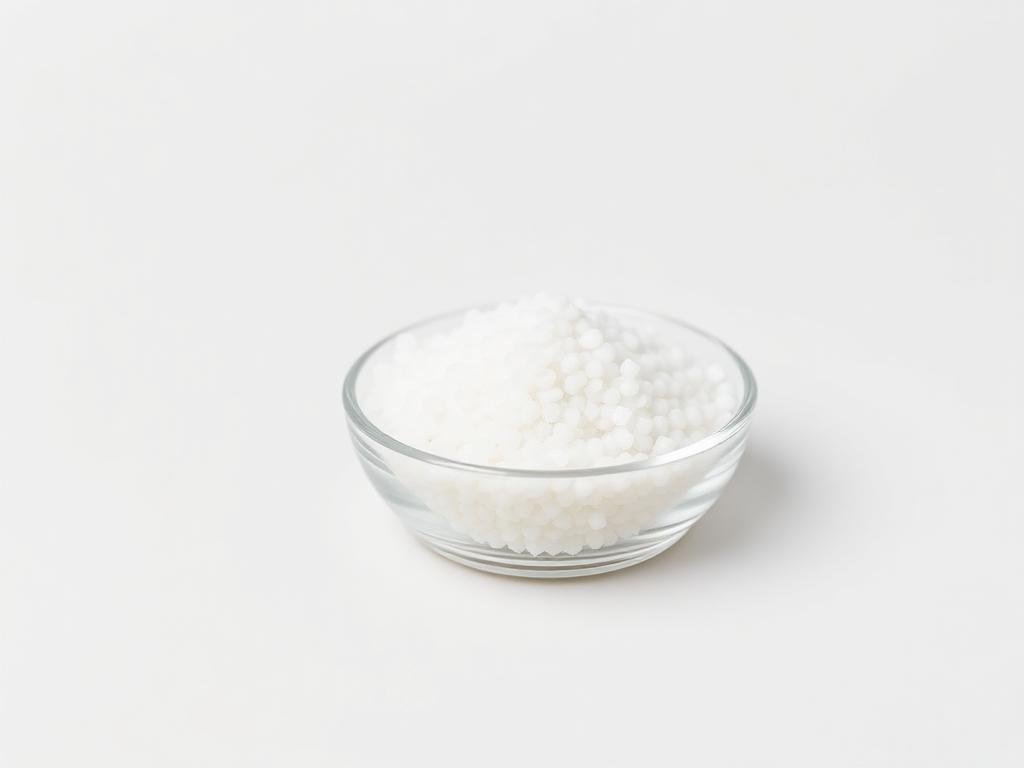 White calcium nitrate granules in a glass dish — product illustration
