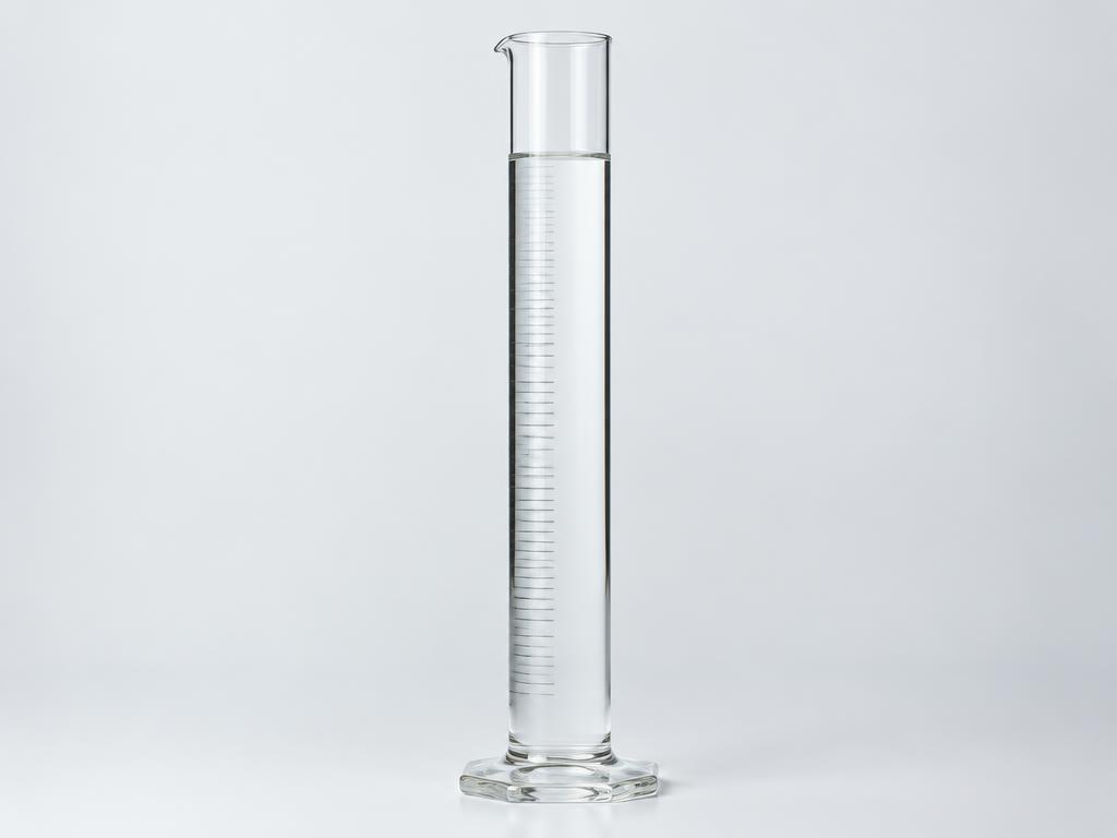 Caprylhydroxamic Acid / Caprylyl Glycol Blend — studio photograph of a clear colourless glycol-based liquid in a tall glass measuring cylinder