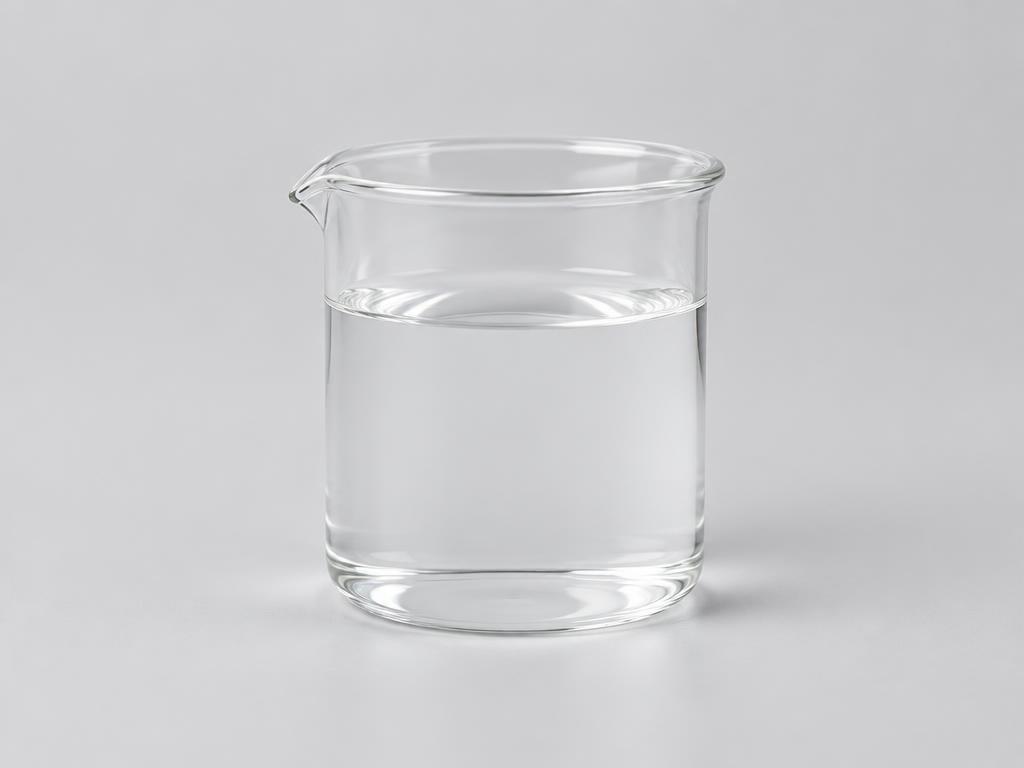 Caprylyl/Capryl Glucoside — studio photograph of a clear water-white low-viscosity liquid in a wide glass beaker