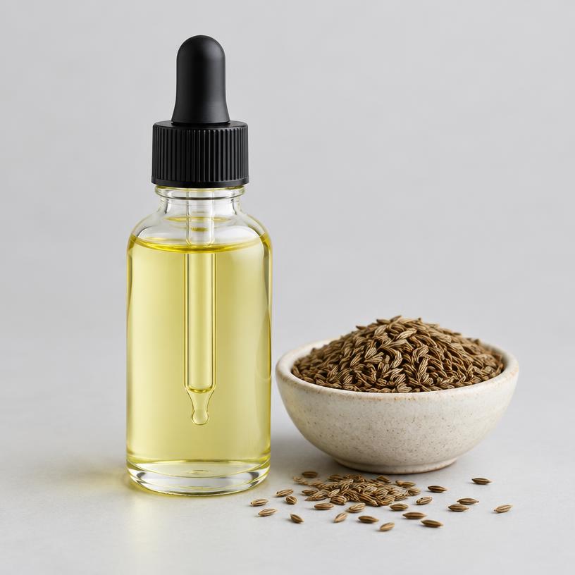 Caraway Oil — Food & Flavour Grade — studio photograph of clear to pale mobile oil, presented as a B2B sourcing category illustration