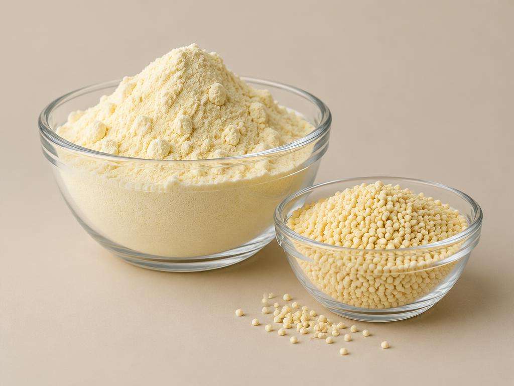 Pale yellow protein powder and granules — generic product illustration