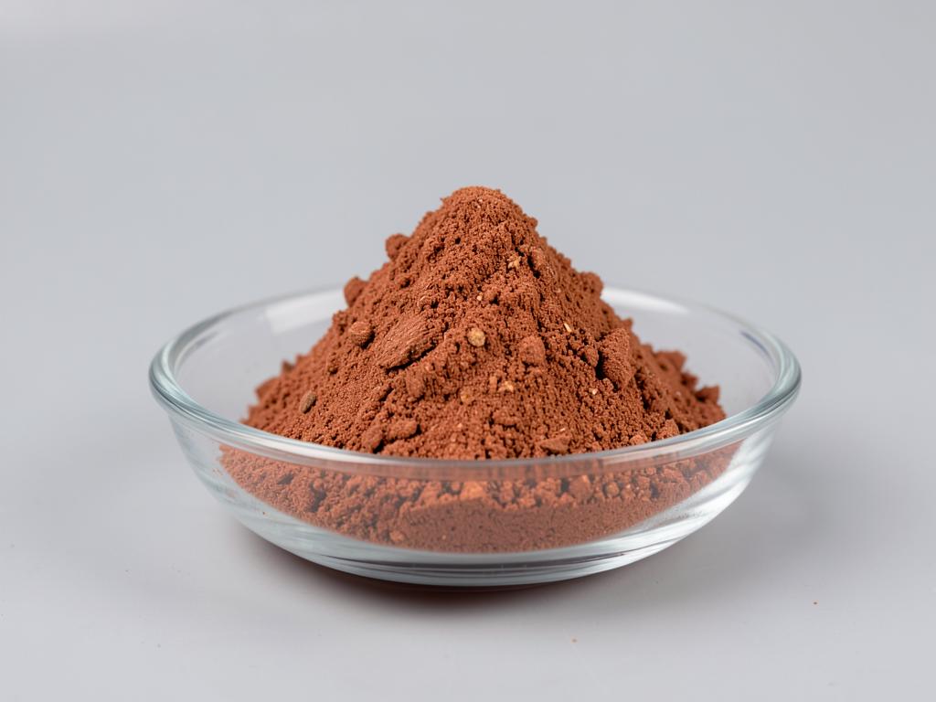 Cascara Bark Powder shown as a dried milled botanical powder in a shallow dish in a neutral studio photograph