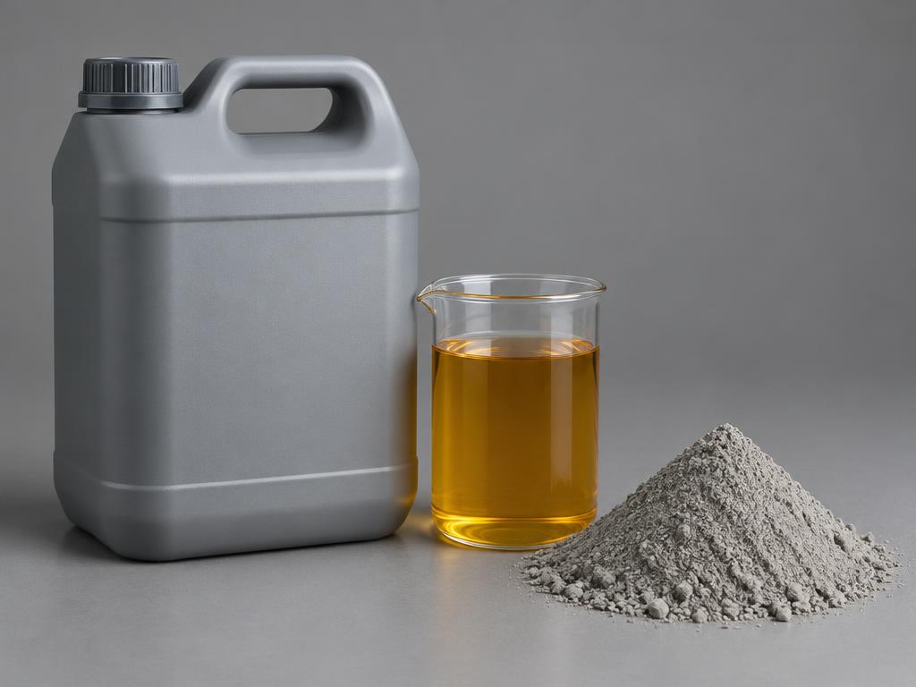 Cement grinding aid liquid with cement powder — generic product illustration
