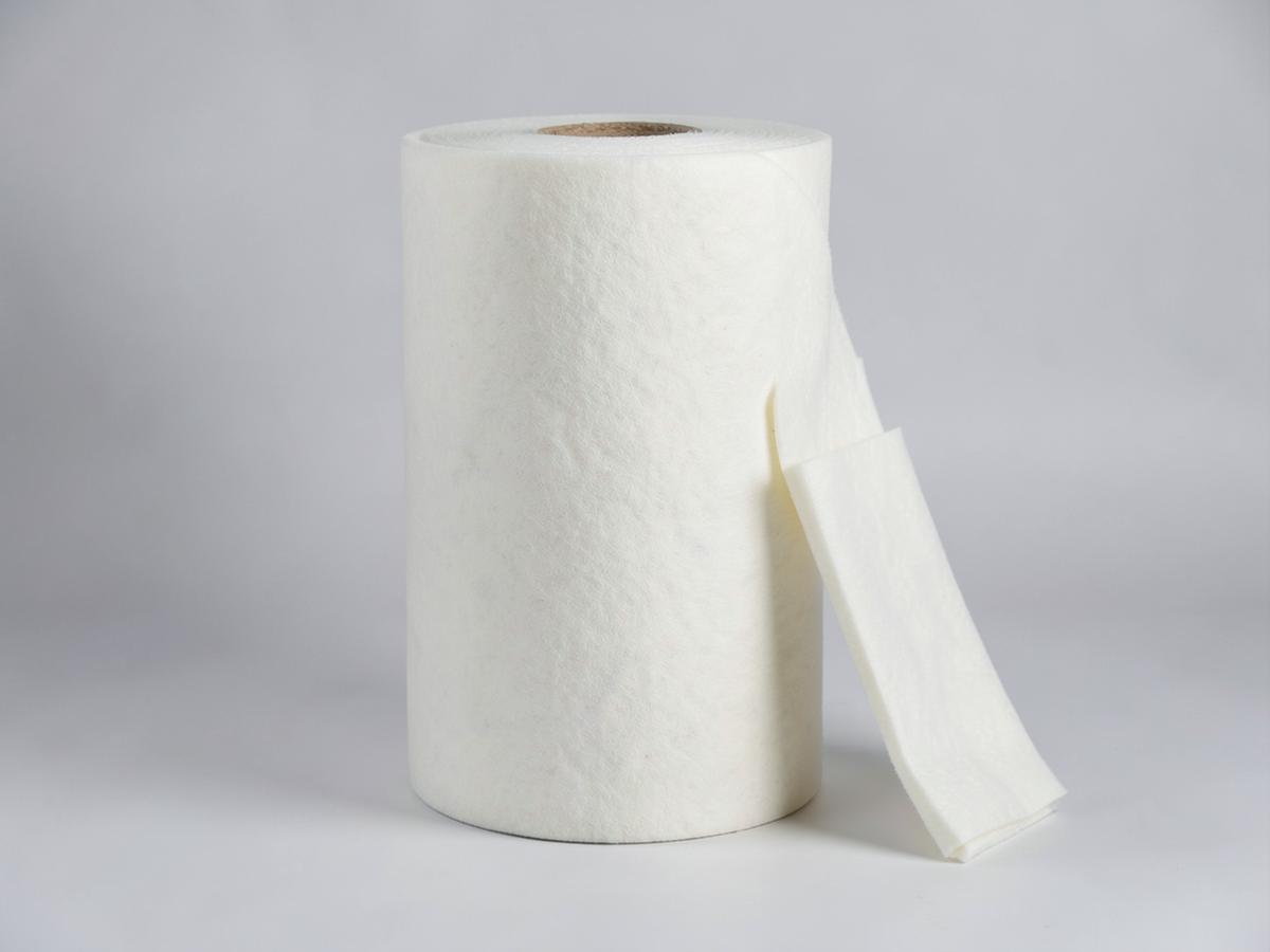 Roll of resin-bonded chemical bond nonwoven fabric with a smooth binder-saturated surface