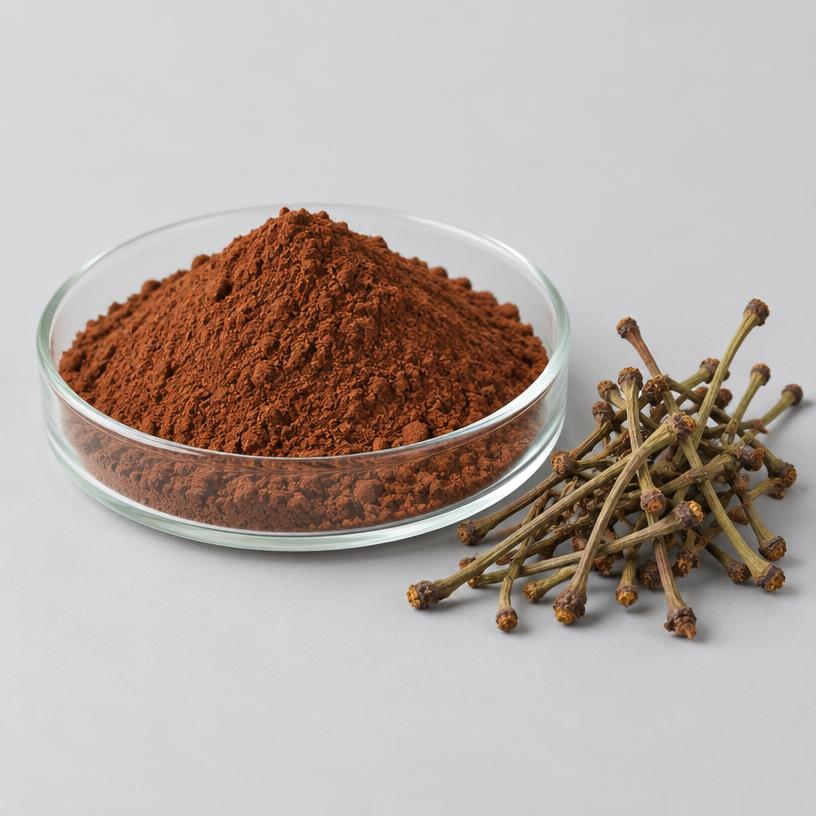 Cherry Stem Extract — Supplement Grade — studio photograph of fine extract powder, presented as a B2B sourcing category illustration