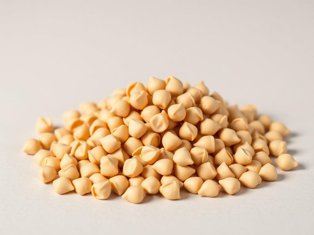 Chickpea seed for sowing shown as a neutral studio product photograph of certified planting seed in bulk