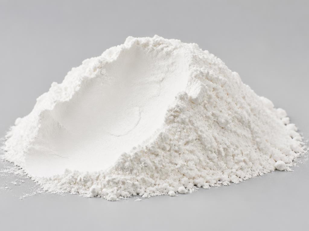Chickpea starch shown as a bright white smooth starch powder heap in a neutral studio photograph