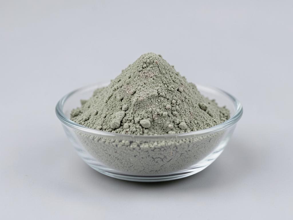Chickweed Powder shown as a dried milled botanical powder in a shallow dish in a neutral studio photograph