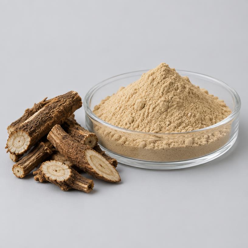 Chicory Extract — Supplement Grade — studio photograph of fine extract powder, presented as a B2B sourcing category illustration
