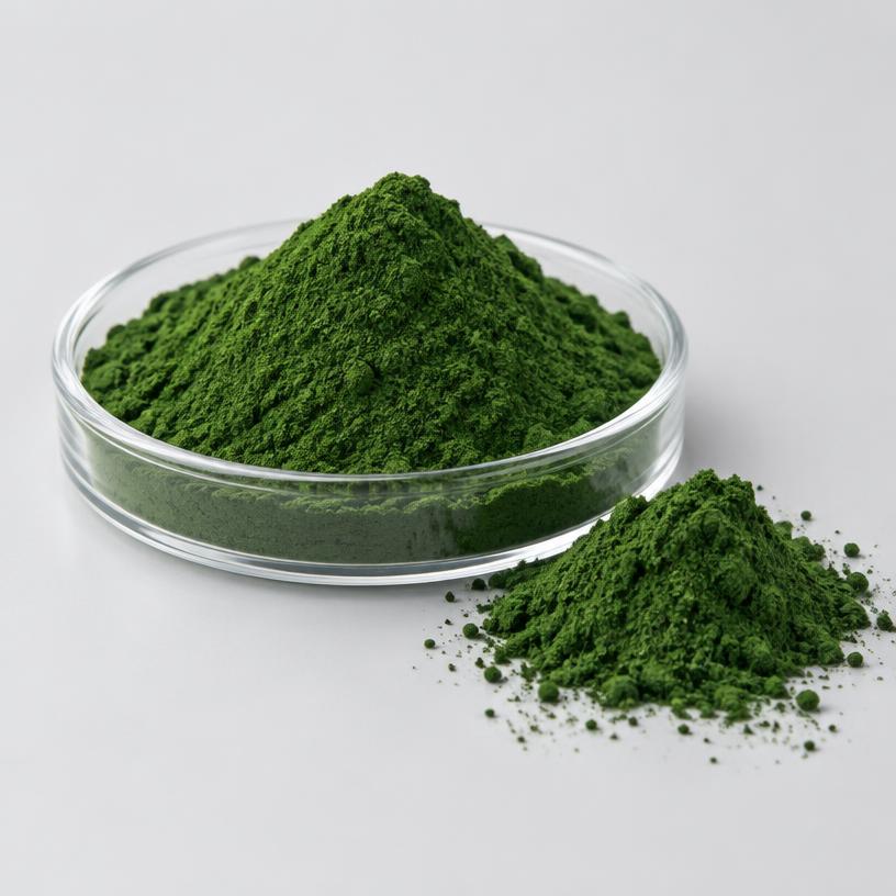 Chlorella Extract — Supplement Grade — studio photograph of fine extract powder, presented as a B2B sourcing category illustration