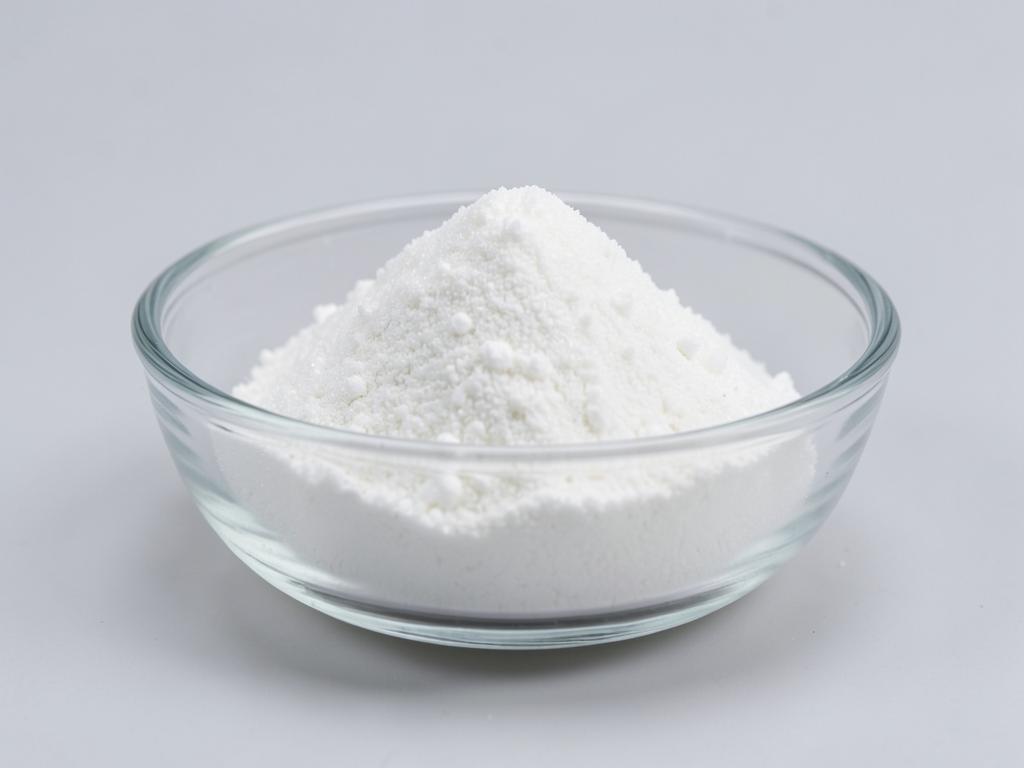 Choline Bitartrate shown as a fine crystalline powder in a shallow dish in a neutral studio photograph