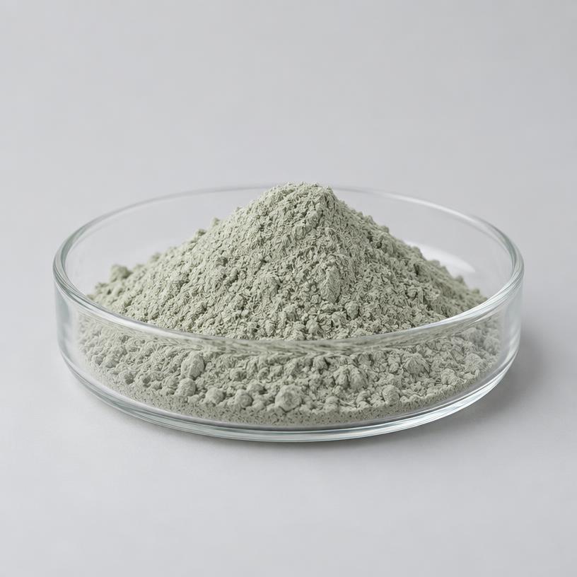 Chromium Glycinate — Food & Nutraceutical Grade — studio photograph of light green to grey powder, presented as a B2B sourcing category illustration