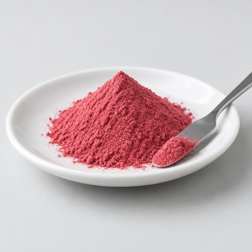 Chromium Picolinate — Food & Nutraceutical Grade — studio photograph of fine pink to red powder, presented as a B2B sourcing category illustration