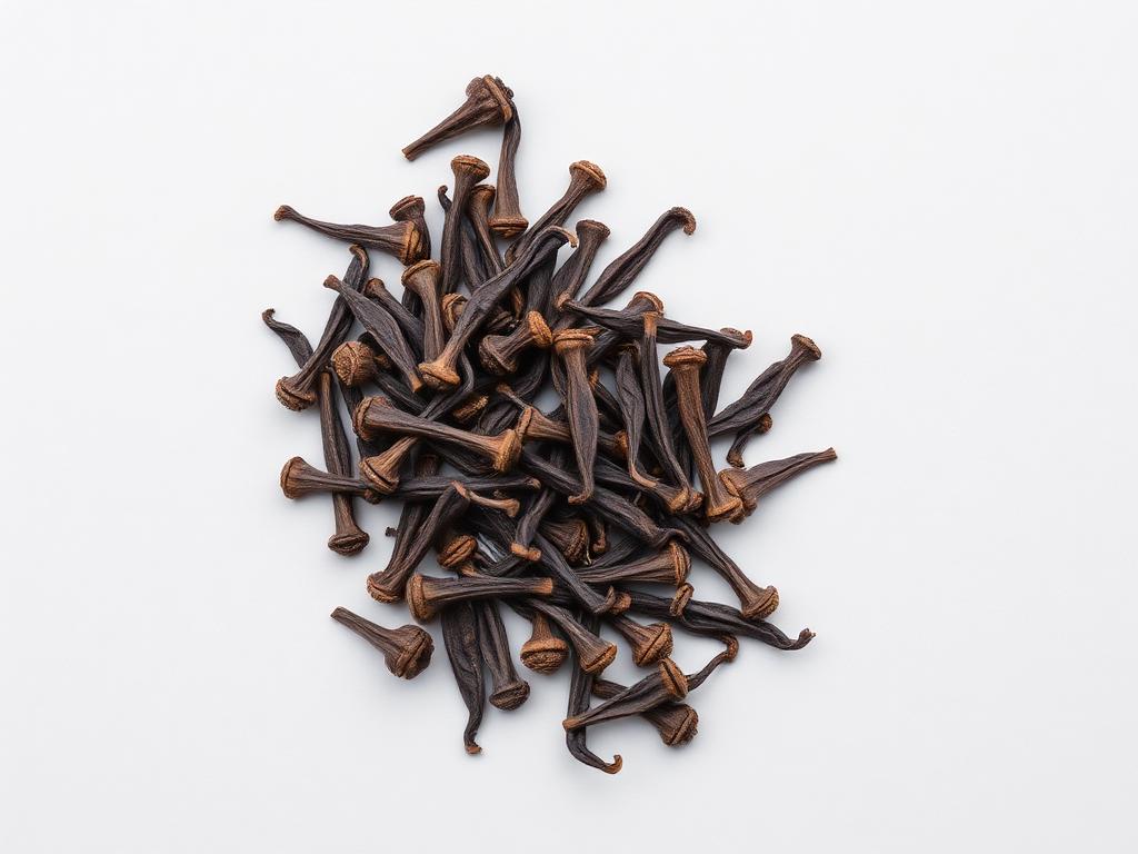 Cloves shown as a neutral studio product photograph of the bulk material