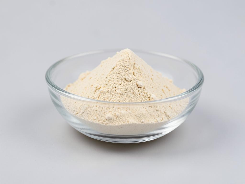 Coconut Water Powder shown as a fine free-flowing food powder in a shallow dish in a neutral studio photograph