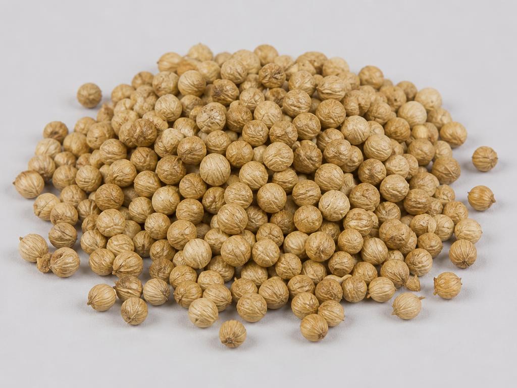 Coriander Seeds shown as a neutral studio product photograph of the bulk material