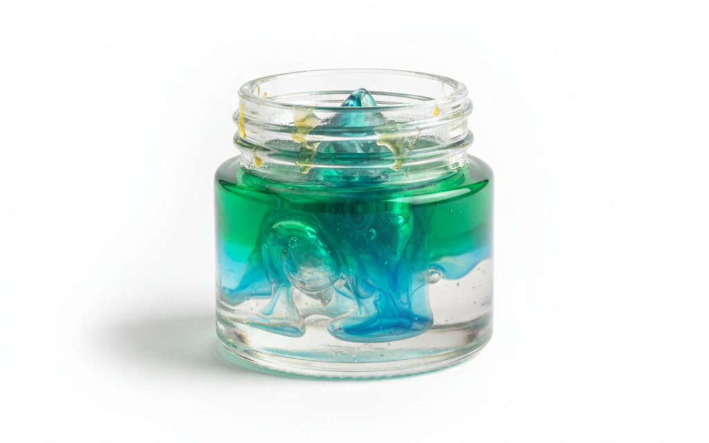 Grade confirmed at quotation — translucent green, blue, or clear viscous fluid that dries to a firm, waxy or greasy film for long-term metal storage, studio product photograph