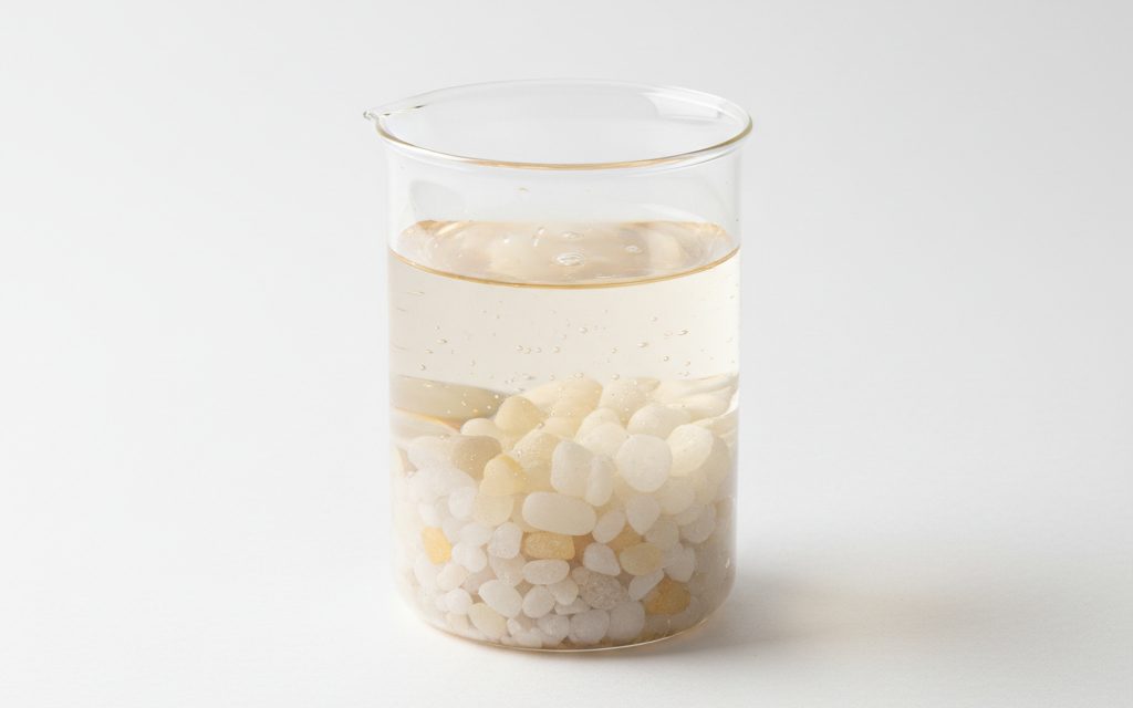 Grade confirmed at quotation — clear to light amber viscous liquids or free-flowing granular solids, exhibiting a slight chemical odor and smooth consistency, studio product photograph