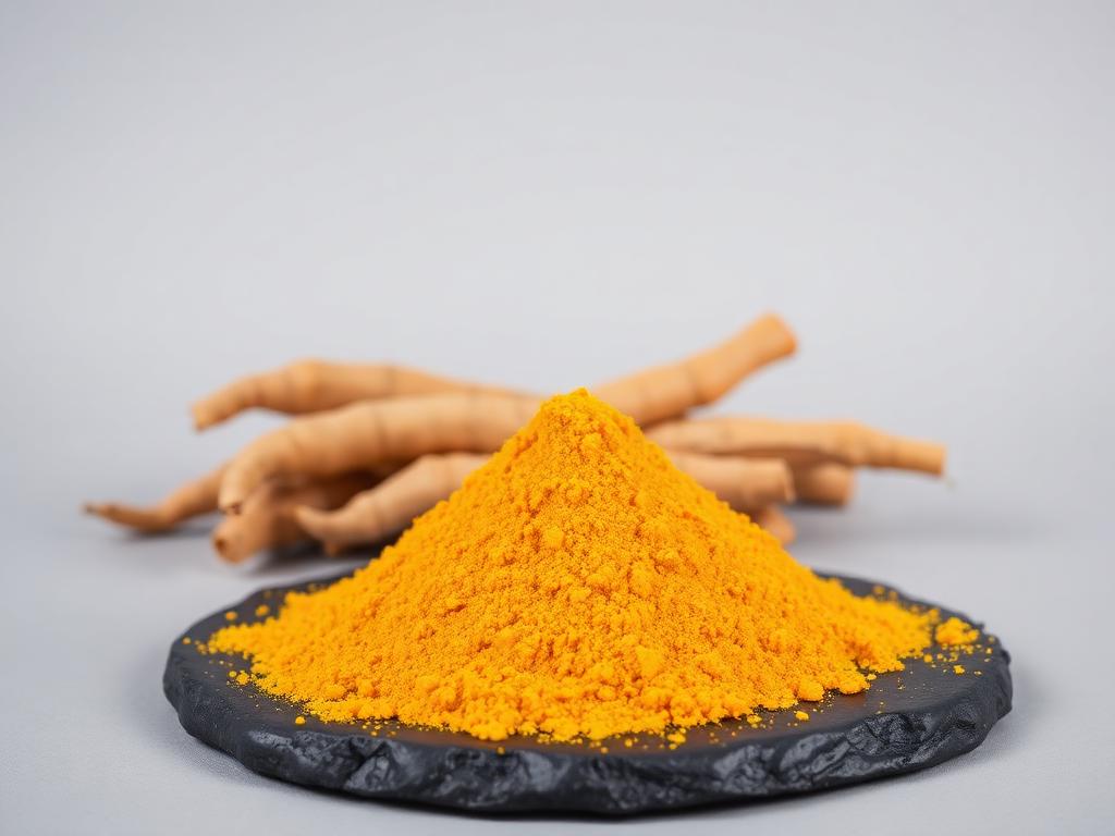 Curcumin 95% shown as a neutral studio product photograph of the bulk material